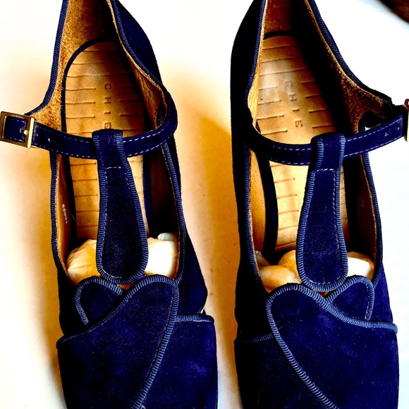 Plum Purple T-Strap Peep Toe Chunky Heel Shoes - Picture 5 of 7